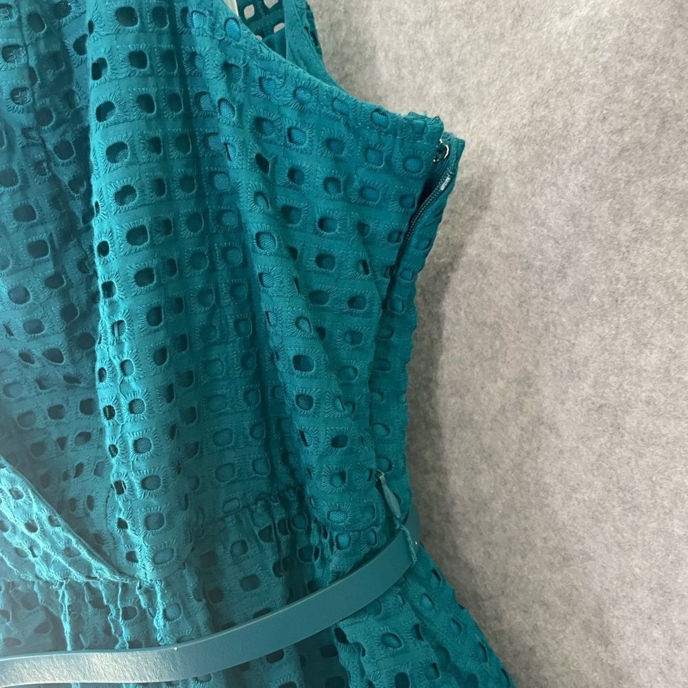 Lane Bryant Eyelet Teal Blue Sleeveless Dress Belt Size 22 - Picture 4 of 9
